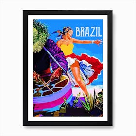 Brazil, Beautiful Dancer On The Beach Art Print