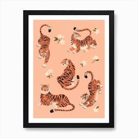 Fierce Tigers In Peach Art Print