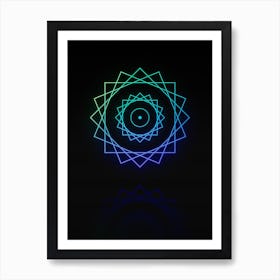 Neon Blue and Green Abstract Geometric Glyph on Black n.0349 Art Print