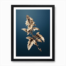 Gold Botanical Tree Mallow on Dusk Blue n.0264 Art Print