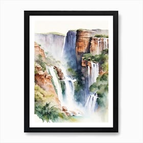 Blyde River Canyon Waterfalls, South Africa Water Colour  (1) Art Print