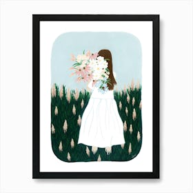 Girl Flower Meadow Painting Art Print