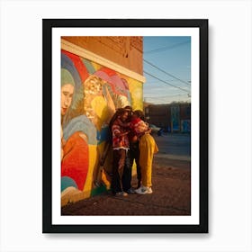 Best Friends Embracing Capturing An Intimate Candid Moment Smiles Creasing Their Faces One Drape (2) Art Print