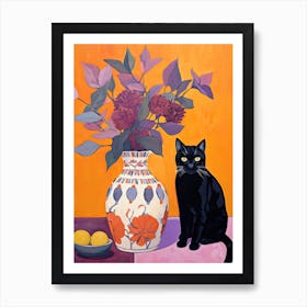 Lavender Flower Vase And A Cat, A Painting In The Style Of Matisse 2 Art Print