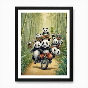 Panda Bears On Bikes Art Print