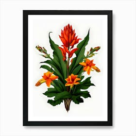 A Symphony of Summer: Canna, Lobster Claw, Lily in Vibrant Bloom Art Print