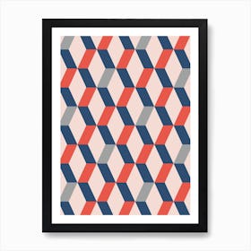 Retro Geometric Red & Blue Bold Modern Wall Decor Art Print