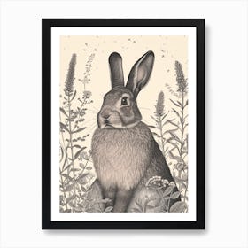 American Sable Black Blockprint Rabbit Illustration 2 Art Print