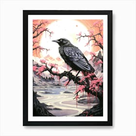 Crow Floral Moon Art Print