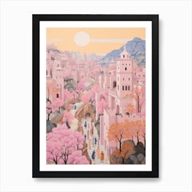 Nazareth Israel 4 Vintage Pink Travel Illustration Art Print