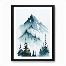 Mountain And Forest In Minimalist Watercolor Vertical Composition 229 Art Print