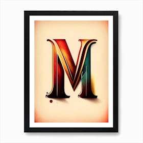 M, Letter, Alphabet Retro Drawing 3 Art Print