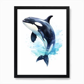 Blue Watercolour Painting Style Of Orca Whale  7 Art Print
