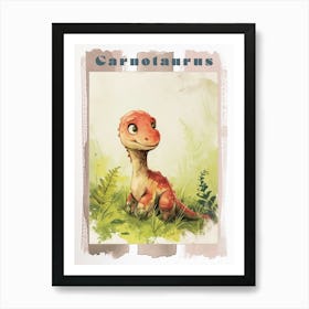 Cute Carnotaurus Dinosaur Watercolour 2 Poster Art Print