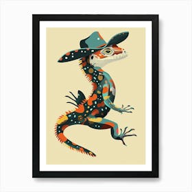 Lizard With A Cow Print Cowboy Hat Modern Abstract Illustration 1 Art Print
