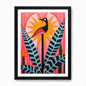 Pink And Red Plant Illustration Bird Of Paradise 2 Art Print