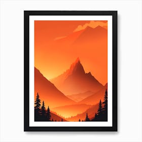 Misty Mountains Vertical Composition In Orange Tone 354 Art Print