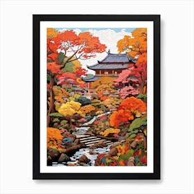 Yuyuan Garden, China In Autumn Fall Illustration 3 Art Print