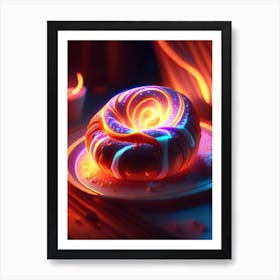 Cinnamon Roll Dessert Neon Lights 1 Flower Art Print