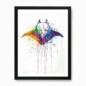 Manta Ray Colourful Watercolour 2 Art Print