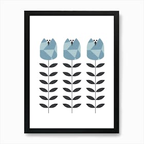 Scandi Flower Print Blue Art Print