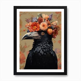 Bird With A Flower Crown Raven 3 Art Print