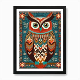 Folk Art Owl Painting , Owl Abstract art, 1435 Art Print