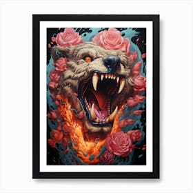 Bear With Roses 2 Art Print