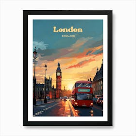 London England Sunset Travel Illustration Art Print