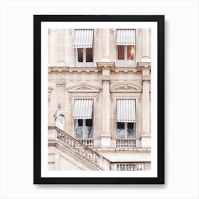 Paris Building With Striped Awnings Art Print