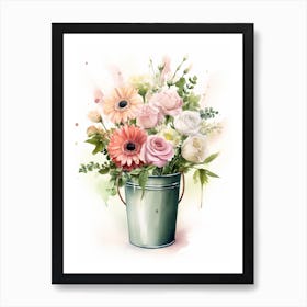 Flowers Bouquet In A Bucket With Water Art Print