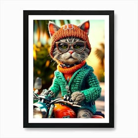 Cat On A Motorcycle 3 Art Print