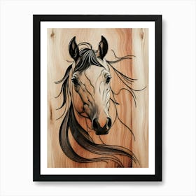 Horse Head Wood Carving, a minimalist horse, 1 Art Print