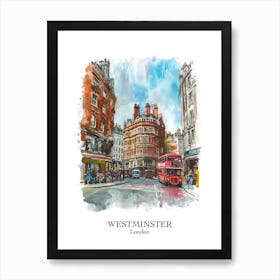 Westminster London Borough   Street Watercolour 1 Poster Art Print