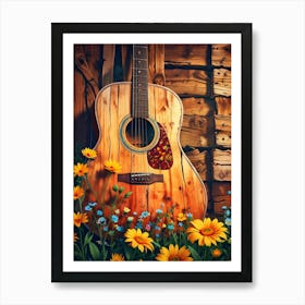 Acoustic Guitar And Flowers Art Print