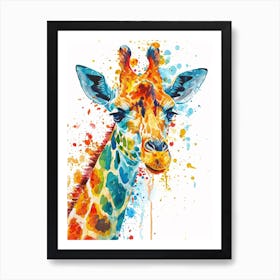 Giraffe Paint Drip Watercolour Art Print