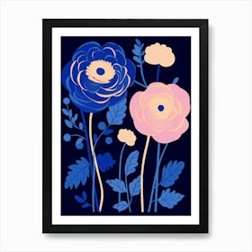 Blue Flower Illustration Ranunculus 2 Art Print