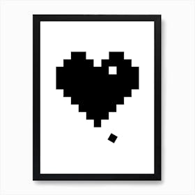 Black Pixel Heart Art Print