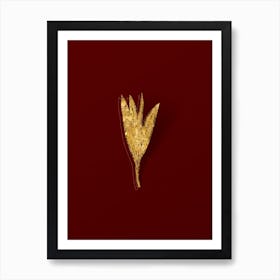 Vintage Autumn Crocus Botanical in Gold on Red n.0474 Art Print