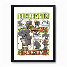 Elephants In The Bathroom Art Print