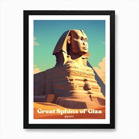 Great Sphinx Giza Egypt Desert Modern Travel Illustration Art Print