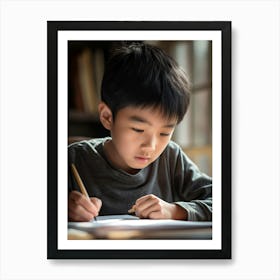 A Realistic Photo Of An Asian Boy, Drawing Póster