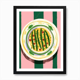 A Plate Of Green Beans 2  Top View Food Illustration 2 Art Print