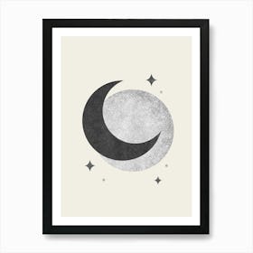 Moon Spark Lunar Eclipse - Black and White Art Print