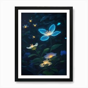 Bioluminescent Flower In The Night Background With Fireflies Fantasy Mysterious Center High Quality Zoomed 6 929132037590 Iudt Art Print