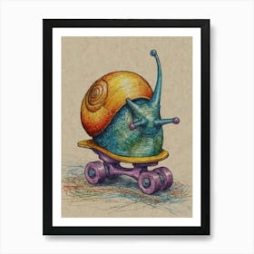 Snail On Skateboard 4 Art Print