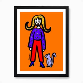 Girl With Cat Art Print