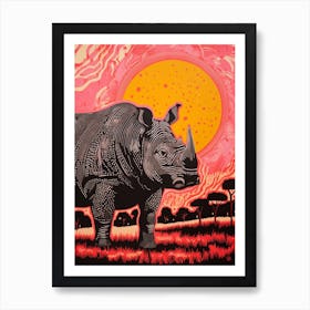 Rhino In The Wild Pink & Orange 3 Art Print