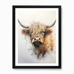 Dripping Paint Watercolour Of A Simple Highland Cow Art Print