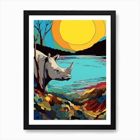 Geometric Rhino Sun Illustration 1 Art Print